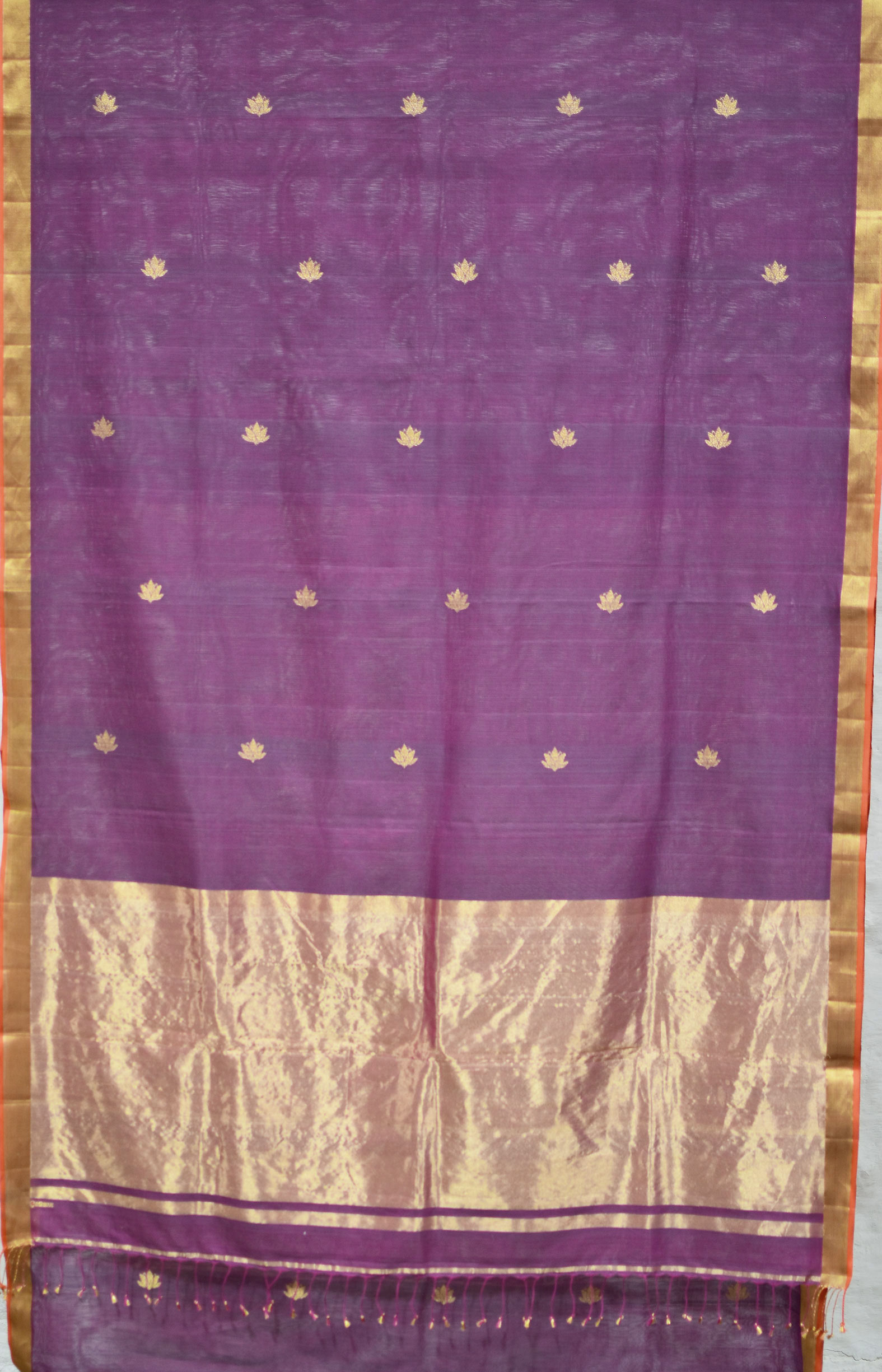 Pinkish Purple, Handwoven Organic Cotton, Textured Weave , Jacquard, Festive Wear, JarI, Butta Saree